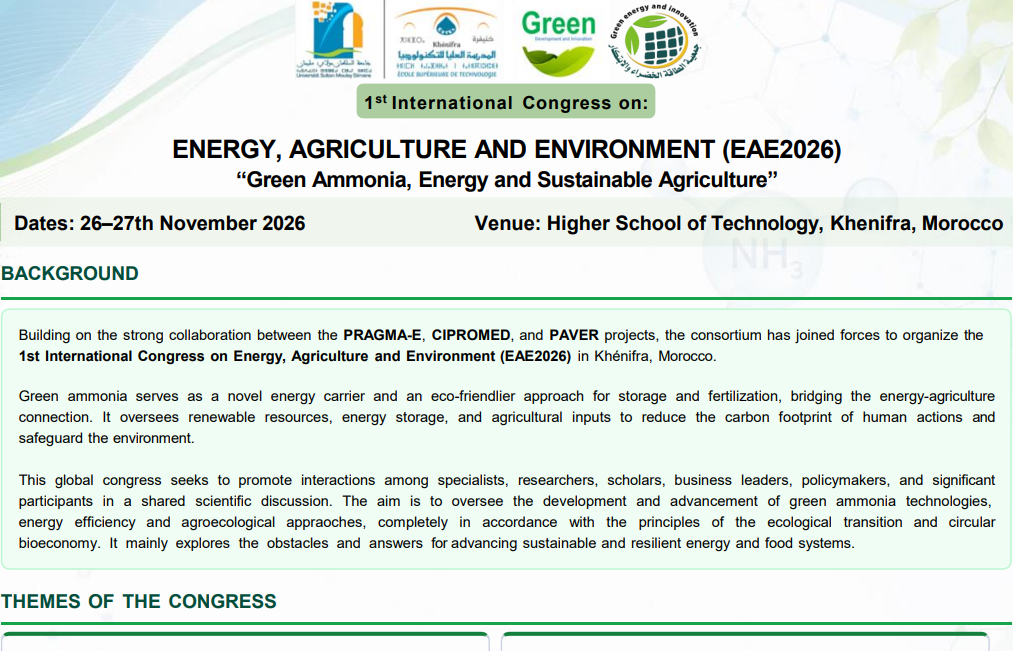 1er Congrès International sur l'Énergie, l'Agriculture et l'Environnement (EAE2026)